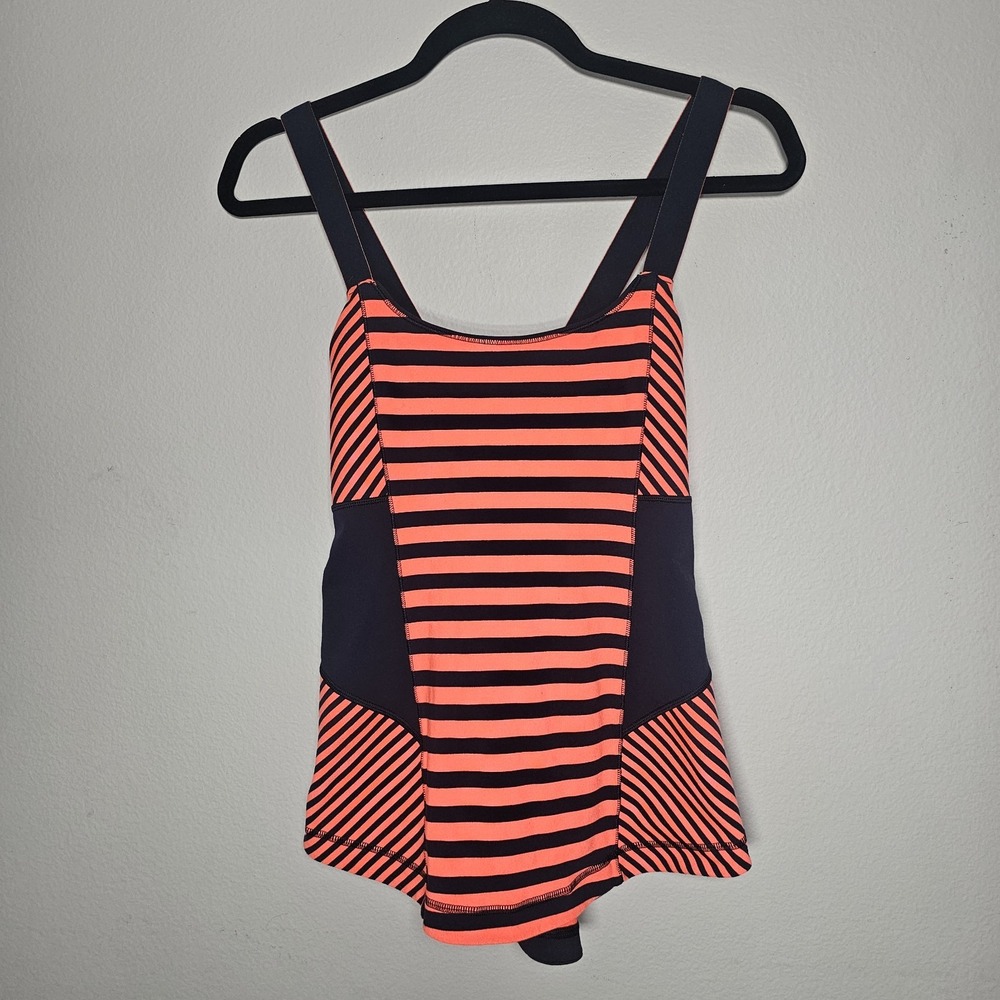 Lululemon Women's Size 10 Orange Navy Blue Striped Tank Top Racerback Activewear